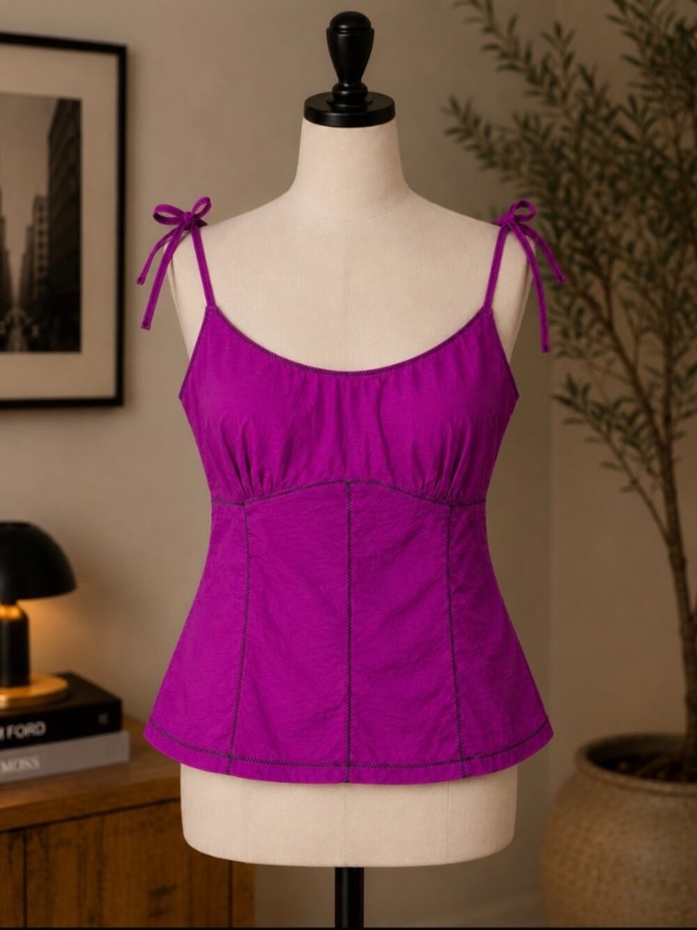 PINK/FUCHSIA TIE-SHOULDER CAMI, SIZE L-12, EUC - Picture 3 of 11